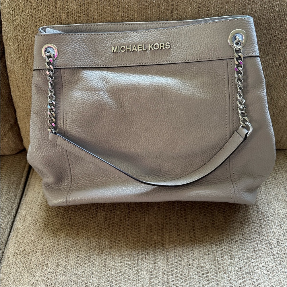 Michael Kors pebble leather gray shoulder bag and wallet.
